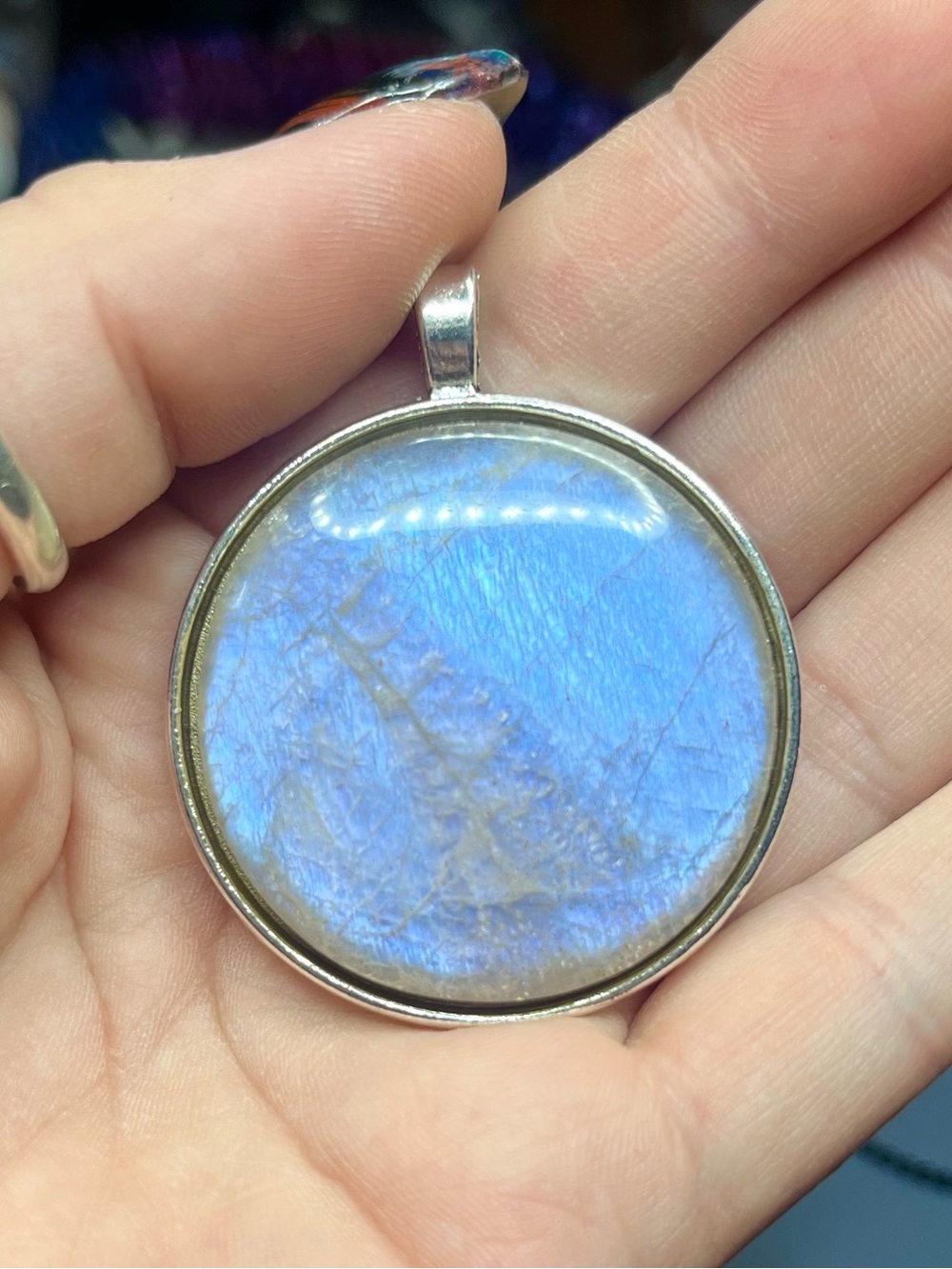 RARE large Belomorite Moonstone 38mm high quality stainless steel comes w chain